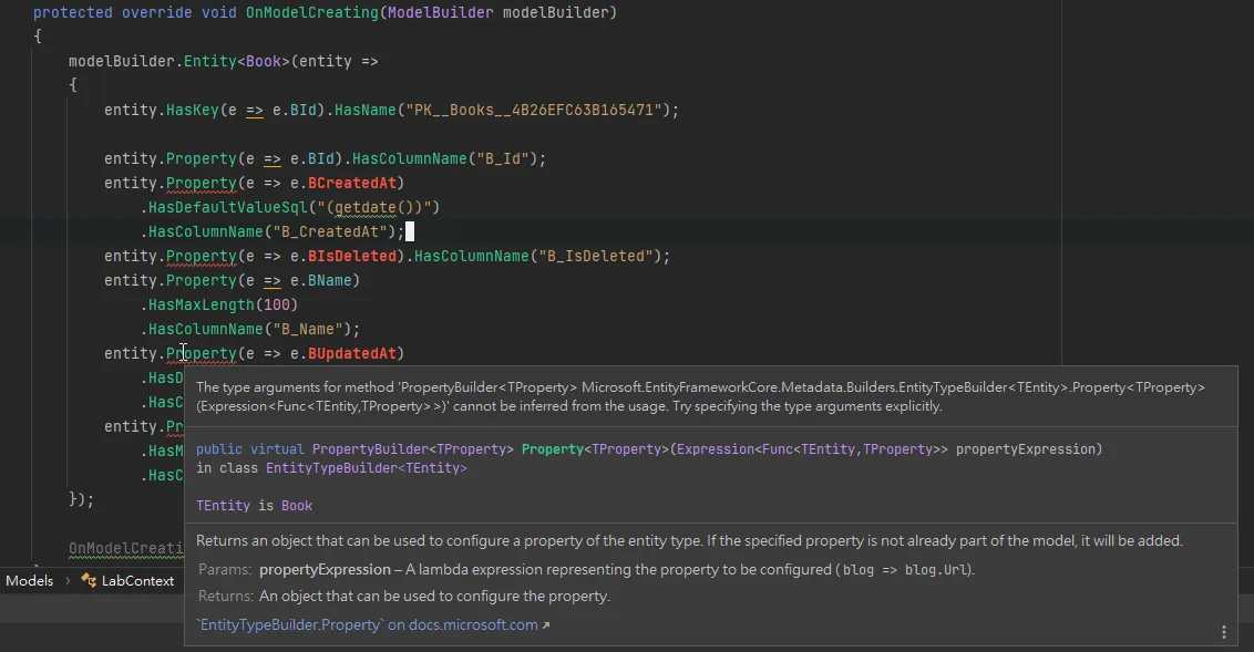 DbContext 的 modelBuilder 無法與 Entity 對應