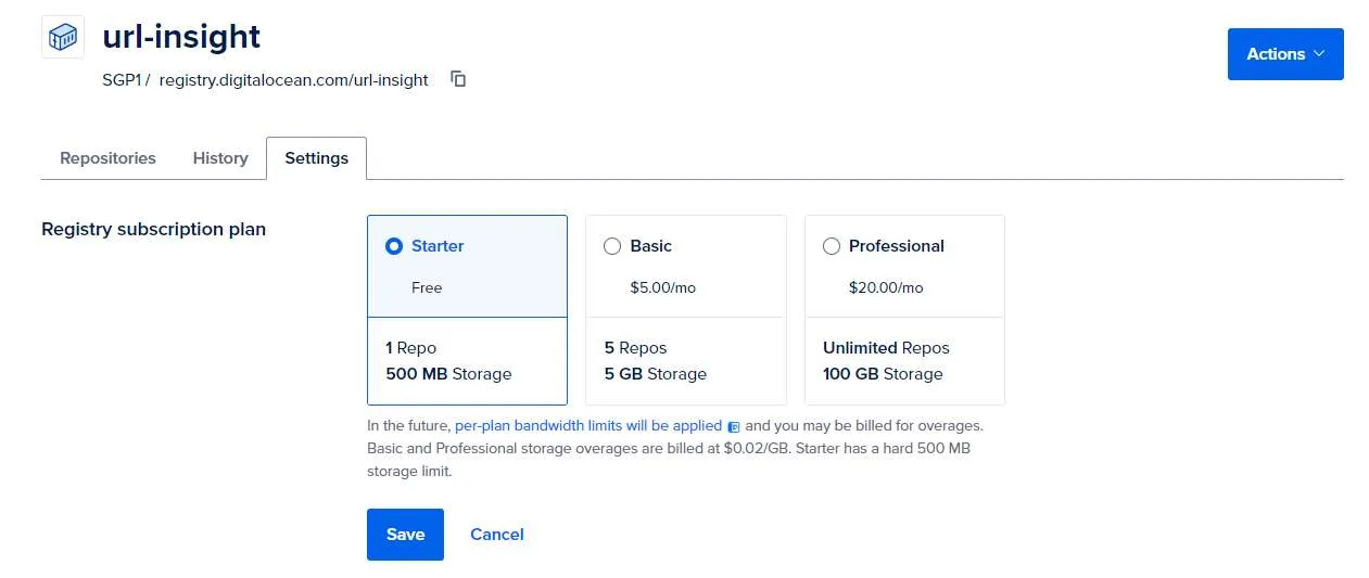 Digital Ocean Container Registry 的付費方案