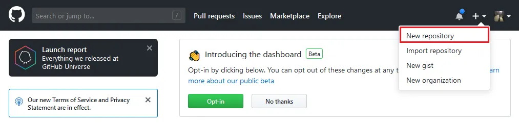GitHub 建立新 Repository 的進入點