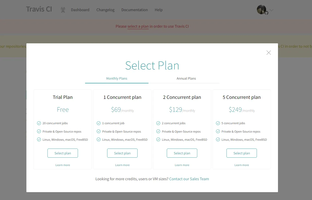 Travis CI 的付費方案
